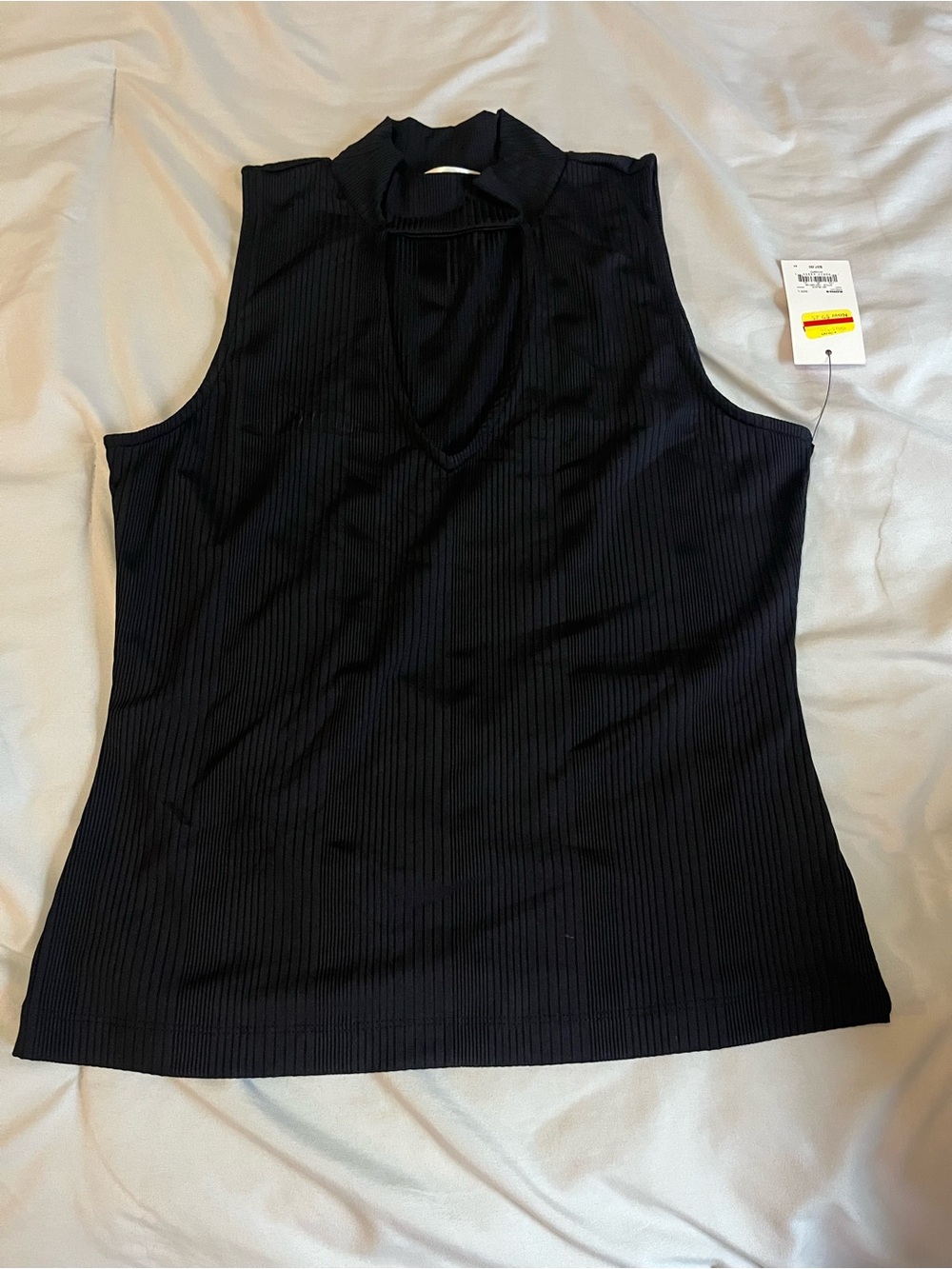 Sleeveless Ribbed Mock Neck Top - Black